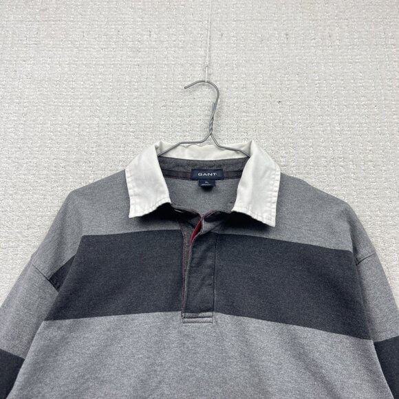 Gant Rugby Polo Long sleeve Shirt Mens XL Grey Striped Preppy 90s Dark Academia - Picture 2 of 14